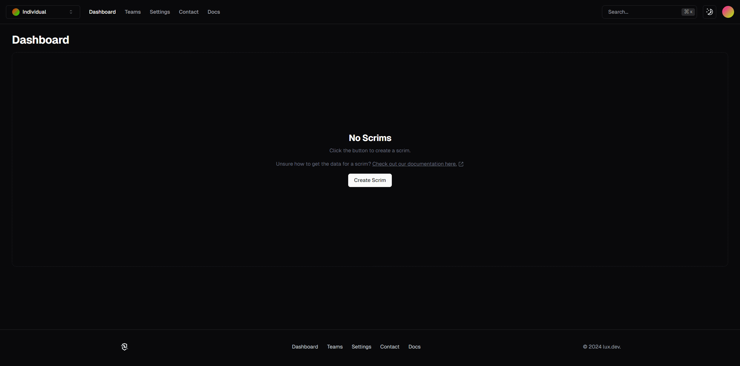 Empty user dashboard